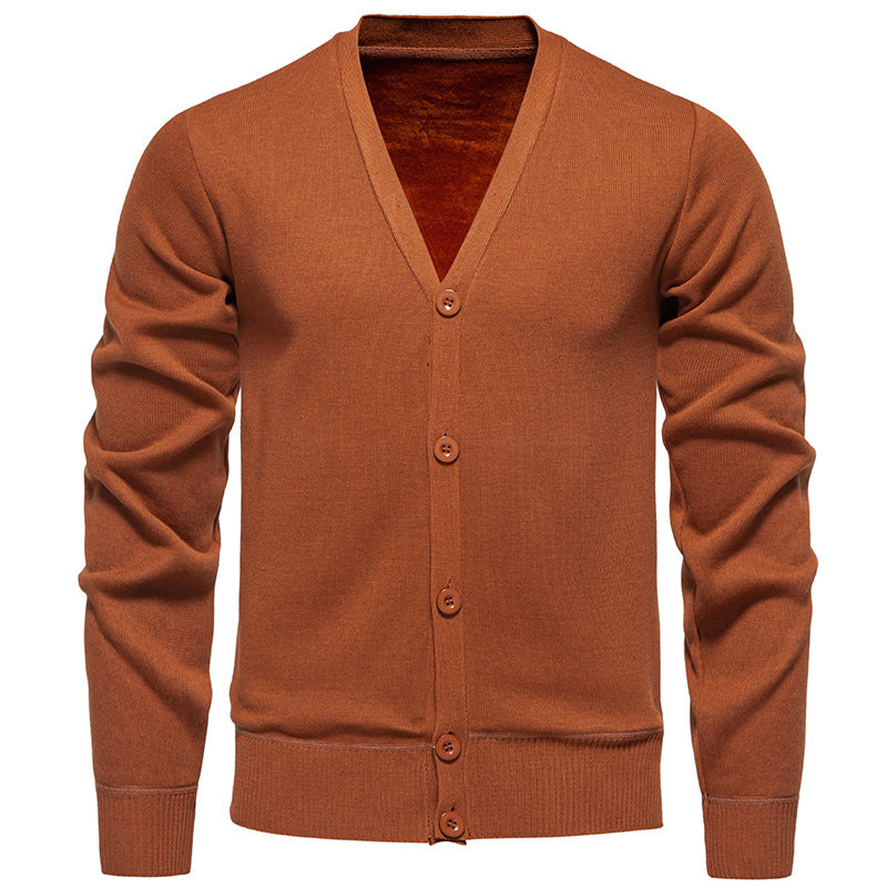 Herren nan leichte Feinstrick-Strickjacke mit V-Ausschnitt, verdeckter Knopfleiste und elastischem Rippbündchen Drune