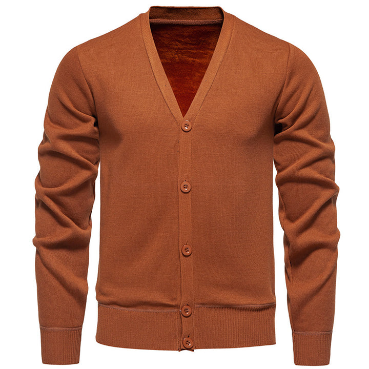 Herren nan leichte Feinstrick-Strickjacke mit V-Ausschnitt, verdeckter Knopfleiste und elastischem Rippbündchen Drune