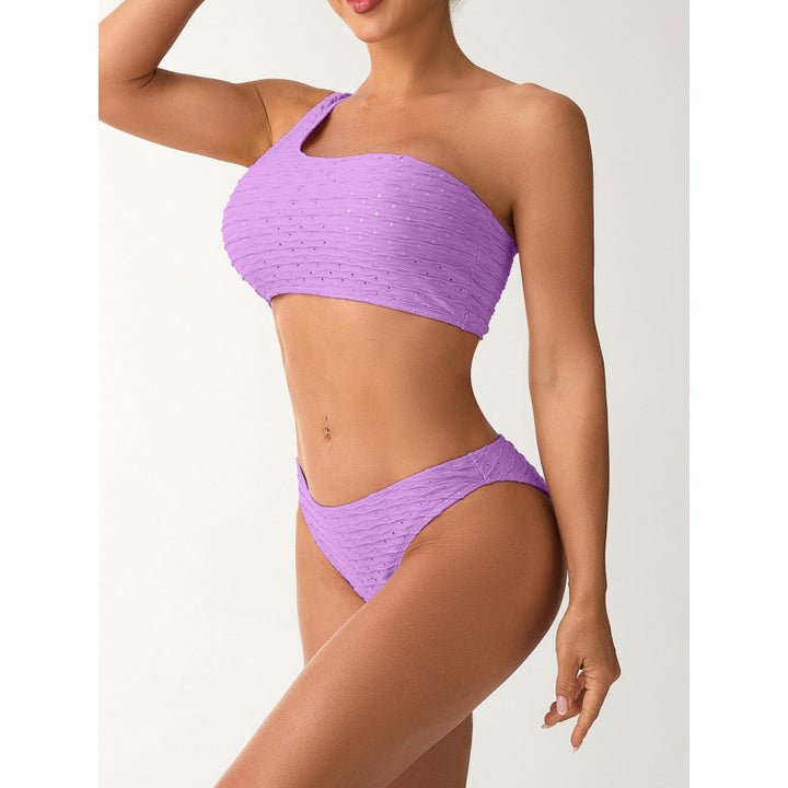 Damen Einseitiger Bikini mit elegantem Rippendesign und verstellbaren Trägern Drune