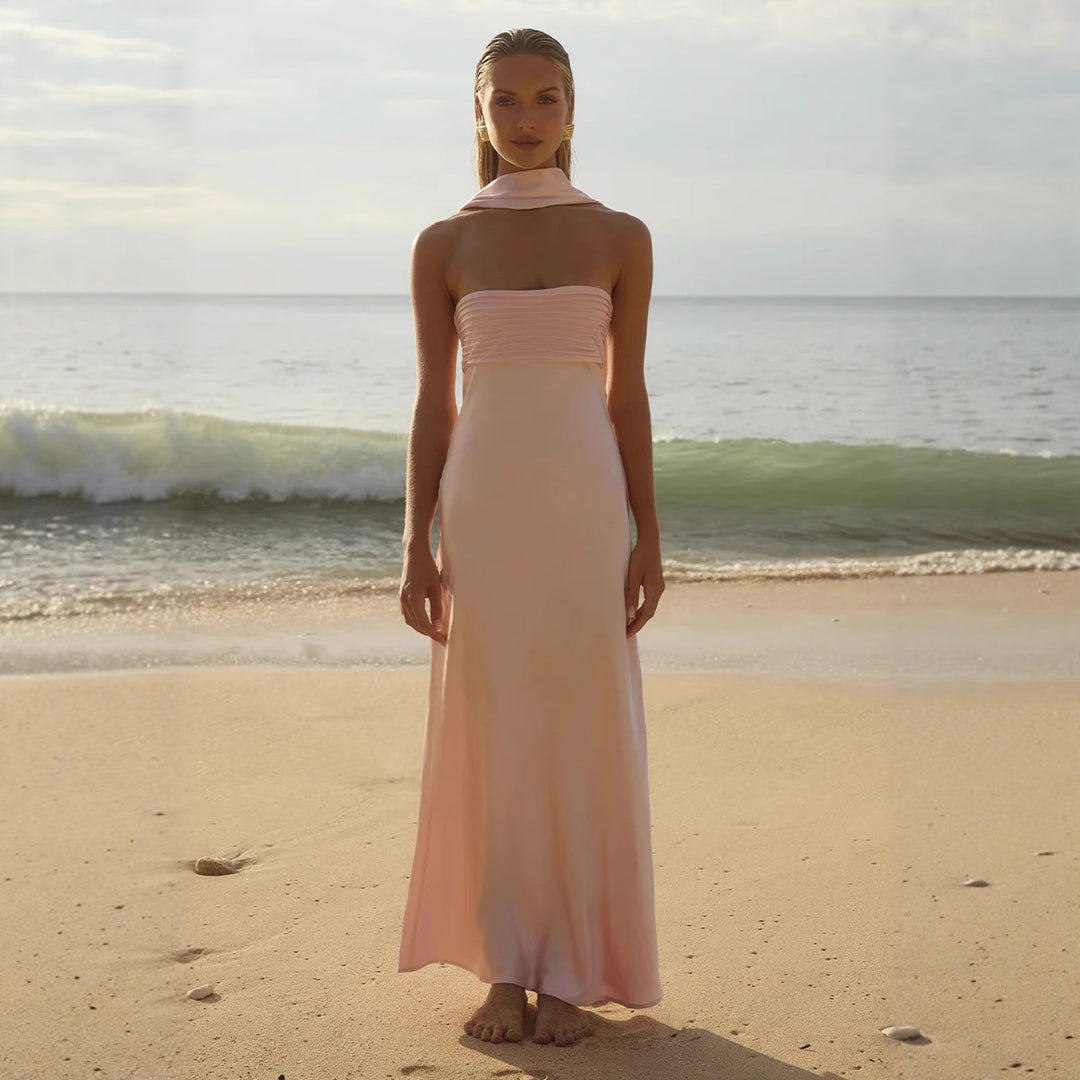 Damen Elegantes Maxikleid mit schulterfreiem Design und schmalem Oberteil Drune
