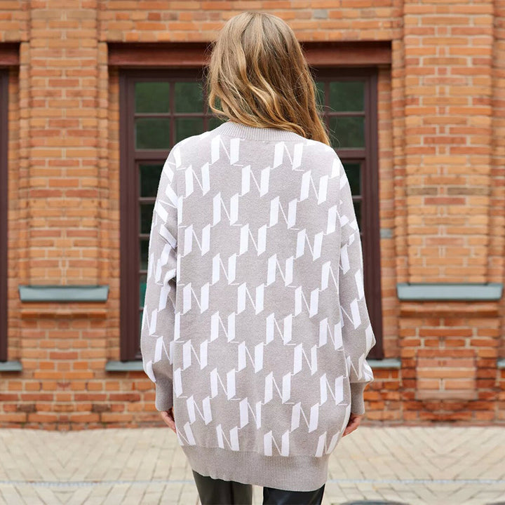 Damen Grafischer Strickcardigan mit großen Knöpfen und Taschen Drune