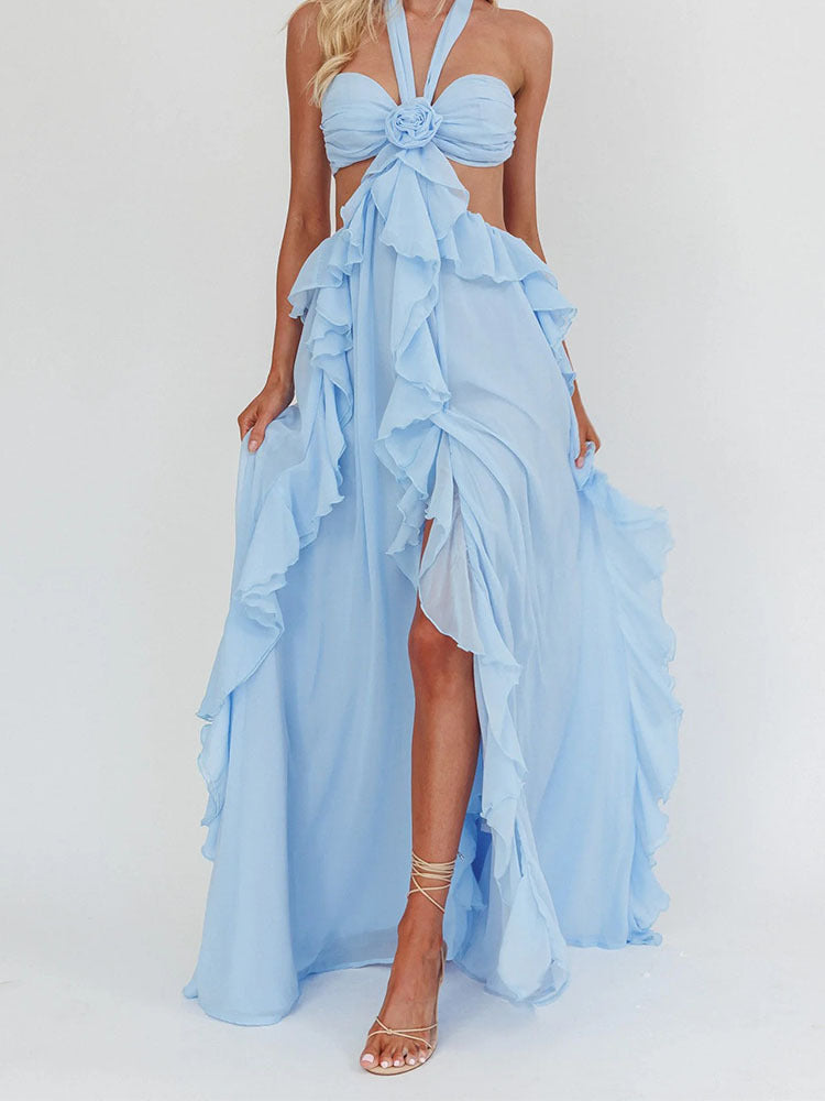 Damen Maxikleid mit Rüschen und Bandeau-Ausschnitt Drune
