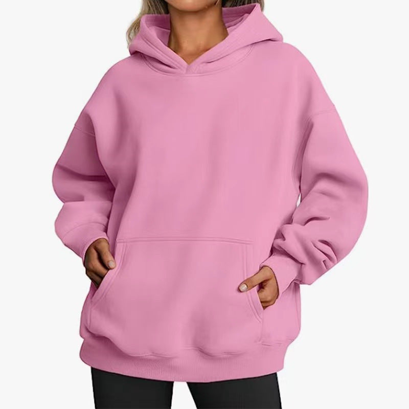 Damen nan extralanger Oversize-Kapuzenpullover im Boxy-Schnitt mit Kängurutasche und geripptem Abschluss Drune