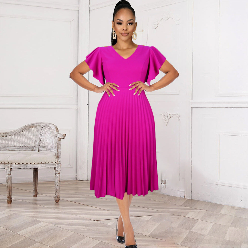 Damen Plisseekleid mit voluminösen Flügelärmeln Drune