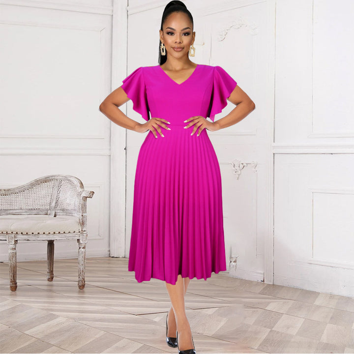 Damen Plisseekleid mit voluminösen Flügelärmeln Drune