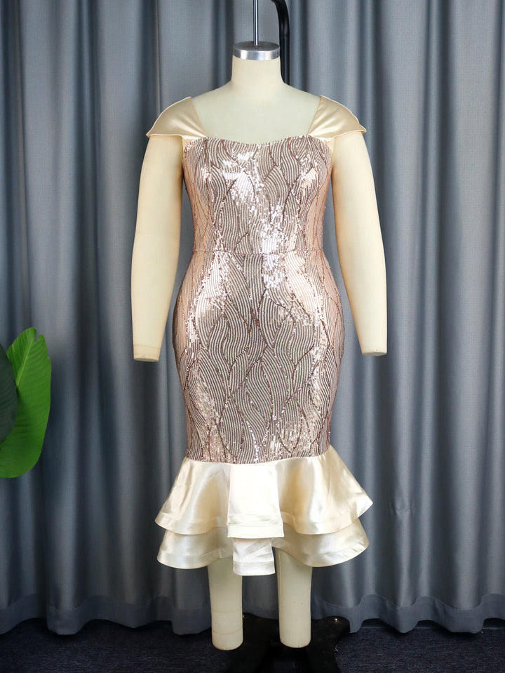 Damen Elegantes Abendkleid mit schimmernden Pailletten und femininem Rüschensaum Drune