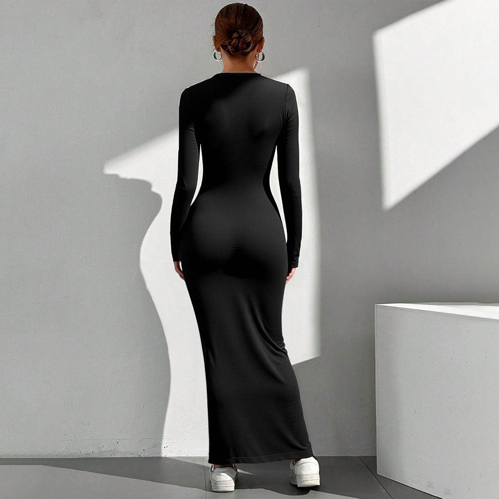 Damen Maxikleid mit tiefem V-Ausschnitt und schickem Knotenverschluss Drune