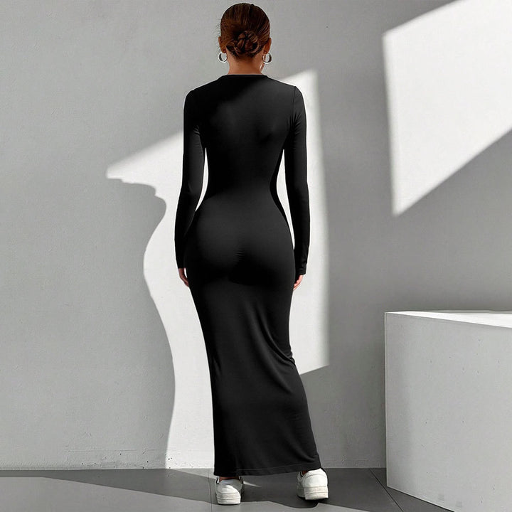 Damen Maxikleid mit tiefem V-Ausschnitt und schickem Knotenverschluss Drune
