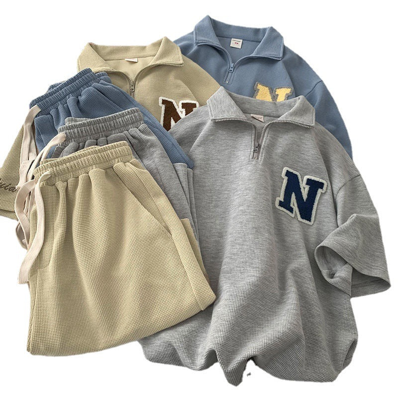 Damen Sportliches Relax-Outfit mit Kragen und detailverliebt gestalteten Jogginghosen Drune