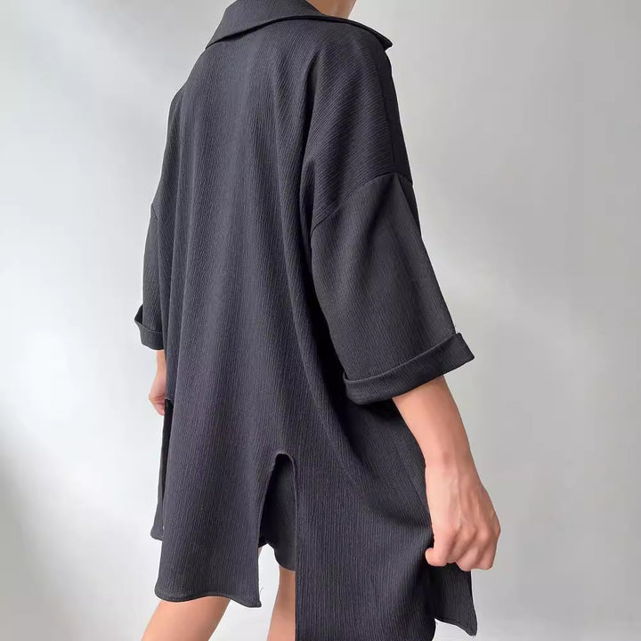Damen lässiges Hemd und Shorts Set mit strukturiertem Stoff Drune