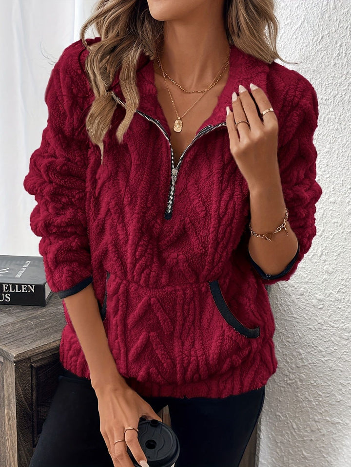 Damen Fleece-Pullover im modernen Strickdesign mit Reißverschluss Drune