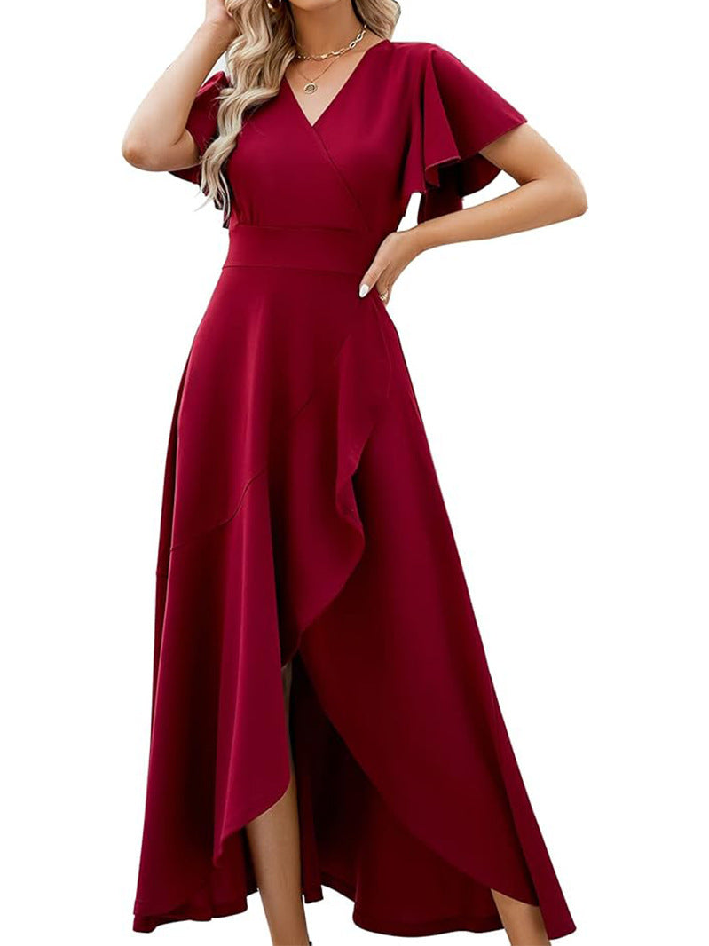 Damen Elegantes Maxikleid mit fließendem Rock und Rüschendetails Drune