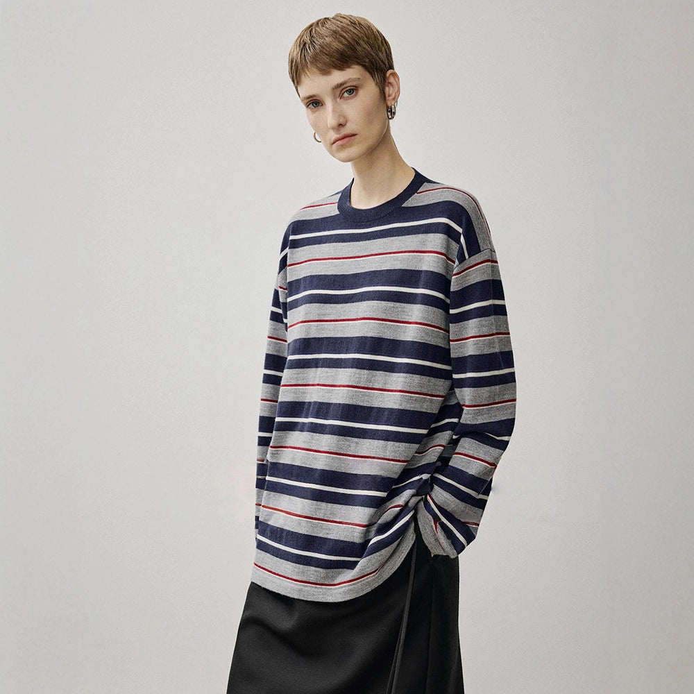 Damen Oversized Strickpullover mit zeitgemäßem Streifenmuster Drune
