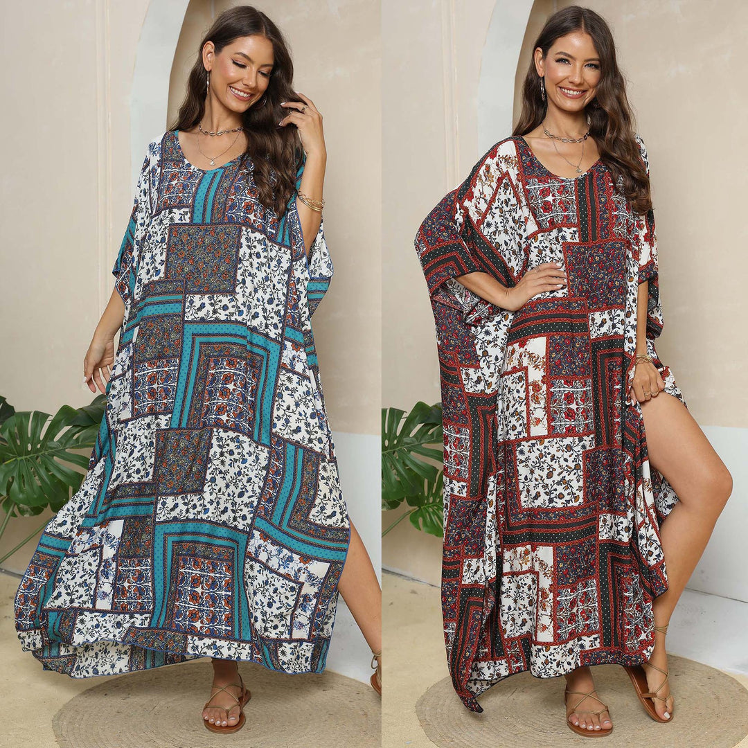 Damen lässiges Maxikleid im Patchwork-Design Drune