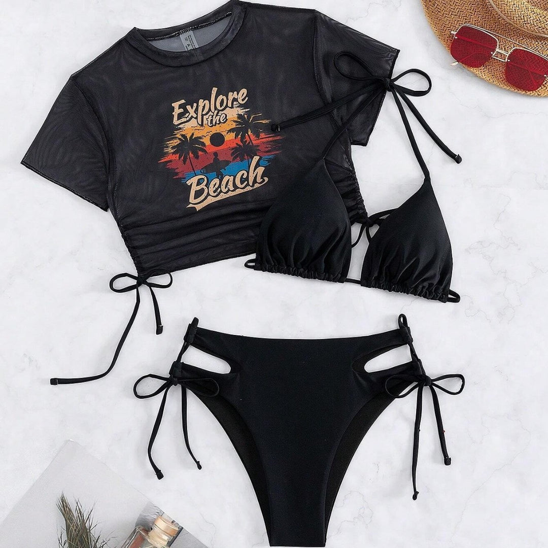 Damen Sportiv transparentes Strand-Top mit grafischem Druck Drune