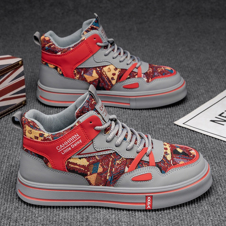 Damen modische High-Top Plateausneaker mit gewebtem Gobelinmuster, gepolstertem Knöchelkragen und dämpfender EVA-Sohle Drune