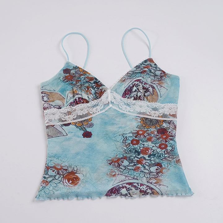 Damen Spitzen-Camisole mit floralem Druck Drune