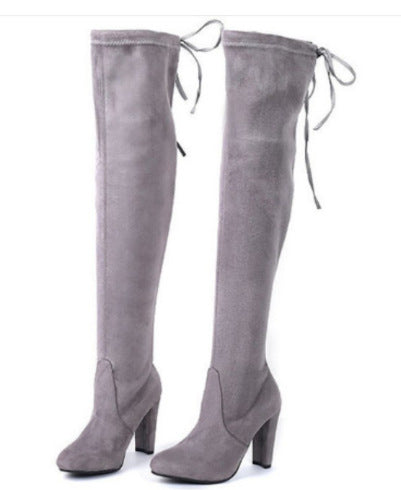Damen  Overknee-Stiefel aus Veloursleder mit elastischem Schaft und mittelhohem Blockabsatz Drune