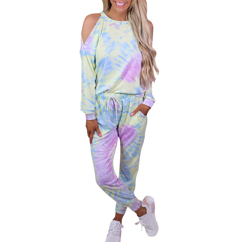 Damen Freizeit-Loungewear-Set mit lässigem Cut-Out-Design und buntem Tie-Dye-Muster Drune