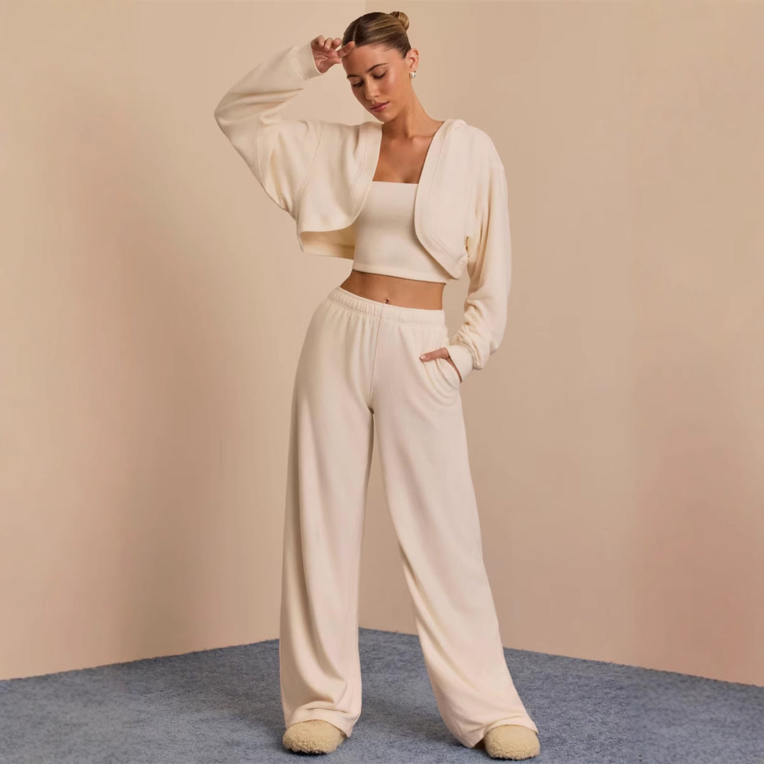 Damen gemütliches Crop-Top und weit geschnittene Hose Drune
