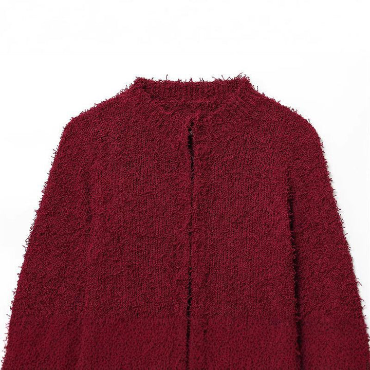 Damen modischer Strickjacke mit fransenärmel und hohem Kragen Drune