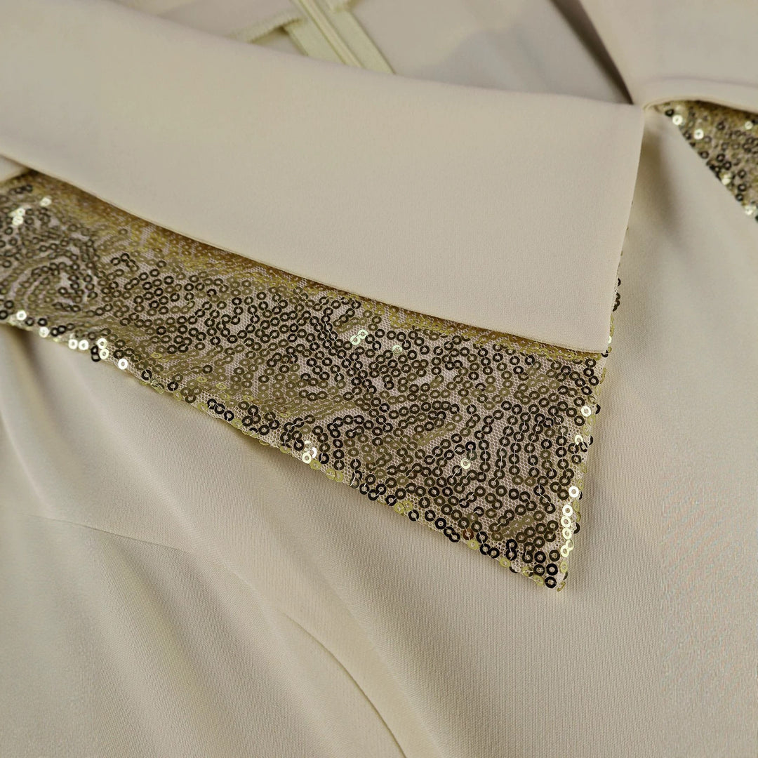 Damen elegantes Midikleid mit funkelndem Kragen Drune