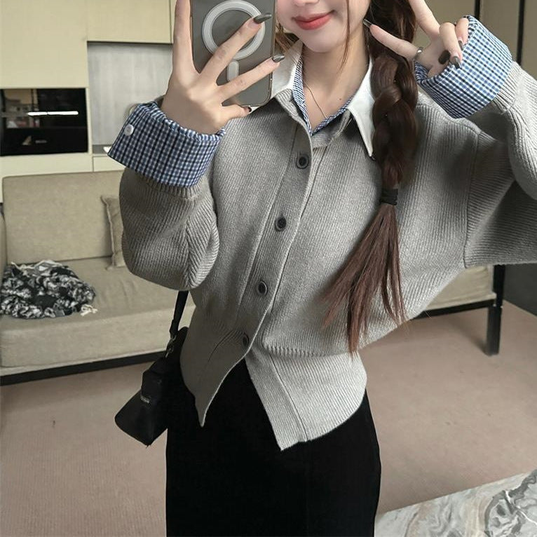 Damen gemütlicher Strickcardigan mit großen Knöpfen und überschnittenen Ärmeln Drune