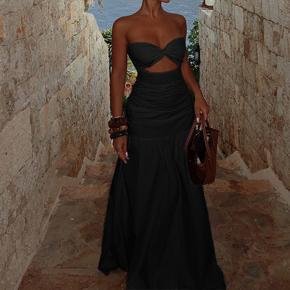 Damen Trägerloses Maxi Kleid mit dekorativem Cut-Out und elegantem Faltenwurf Drune