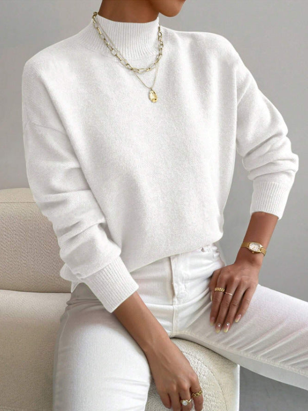 Damen Strickpullover mit hohem Kragen und feiner Textur Drune