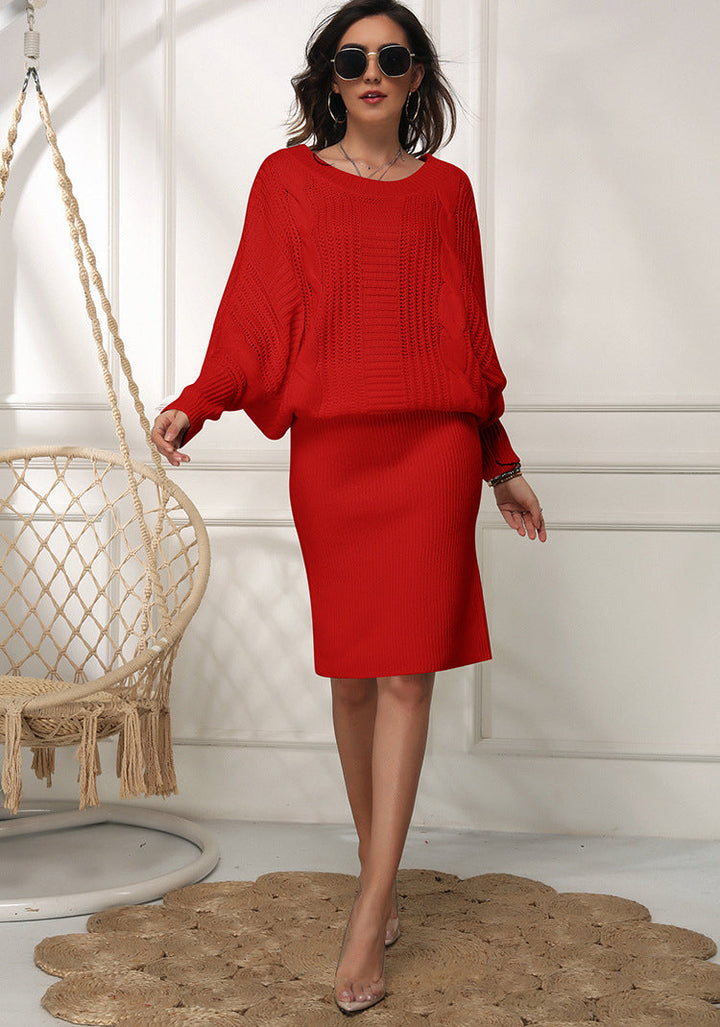Drune | Lockere Fledermausärmel Pulloverkleid
