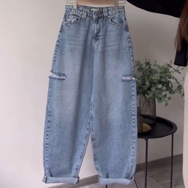 Damen lässige Baggy-Jeans mit distressed Details Drune