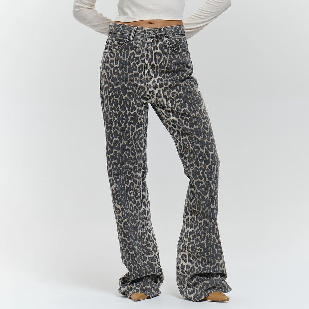 Damen Cargo-Jeans im Leopardenmuster mit hohem Taillenschnitt Drune