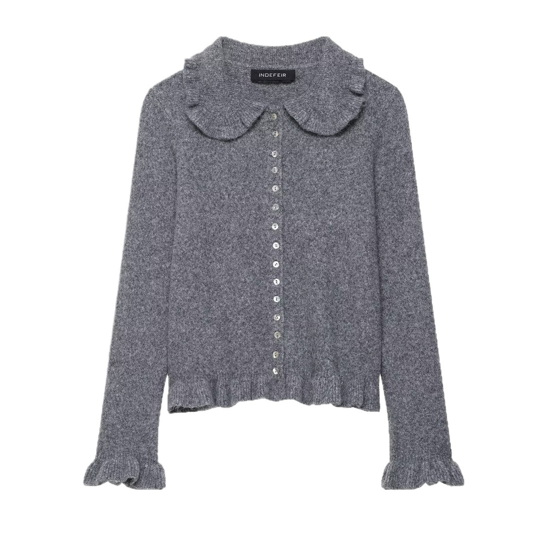 Damen Strickjacke mit kragen und dekorativem Knopfverschluss Drune