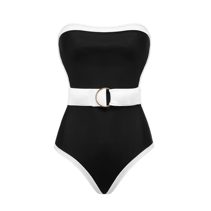 Damen Bandeau-Badeanzug mit modischem Gürtel Drune