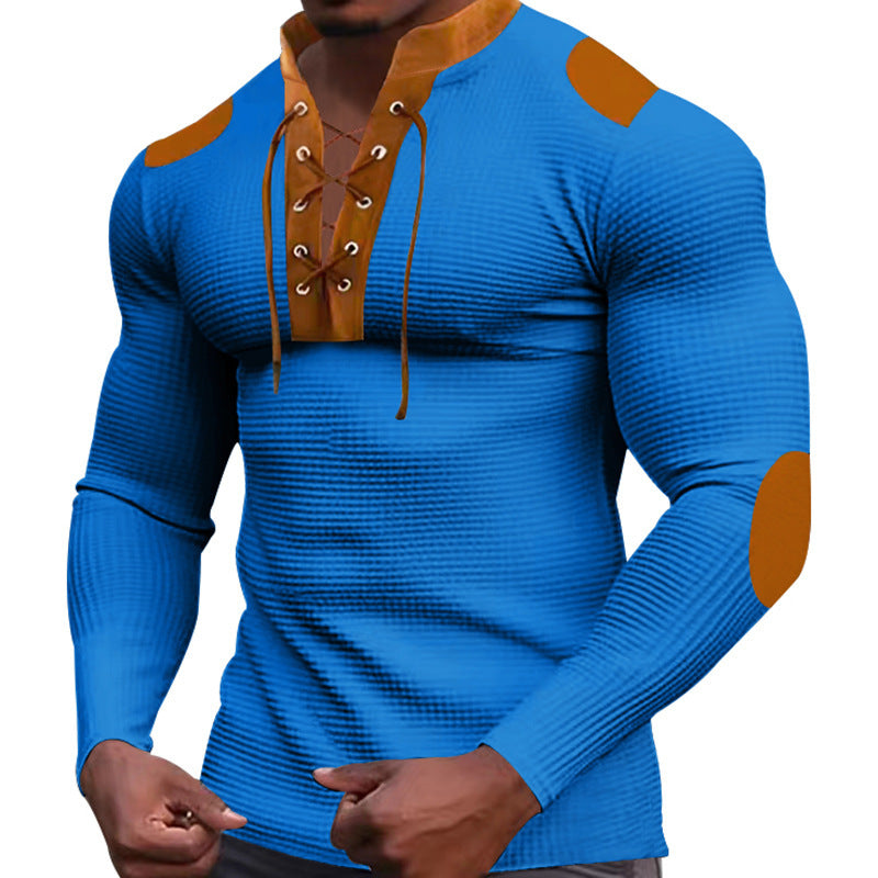 Herren Langarm-Henley-Shirt mit strukturiertem Gewebe und modischem Schnürdesign Drune