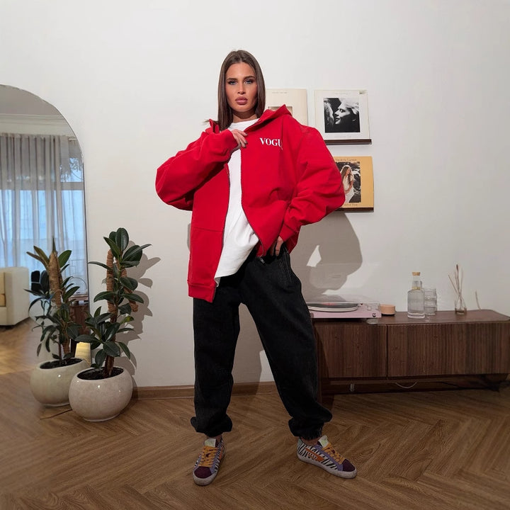 Damen Kapuzenpullover mit kreativem Grafikdesign und oversized Schnitt Drune