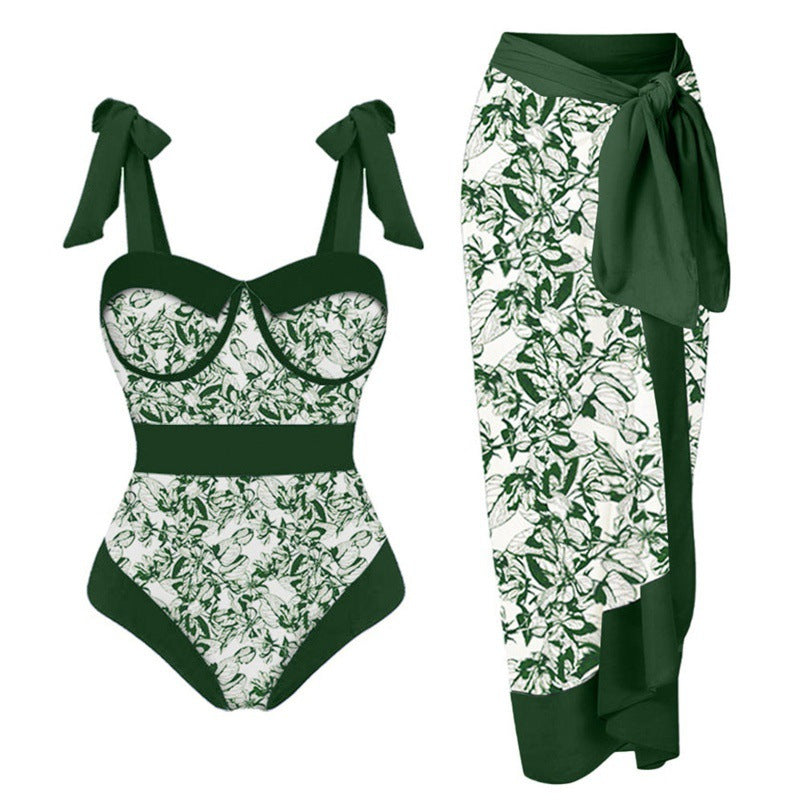 Damen Bikini-Set mit floralem Design und elegantem Überrock Drune
