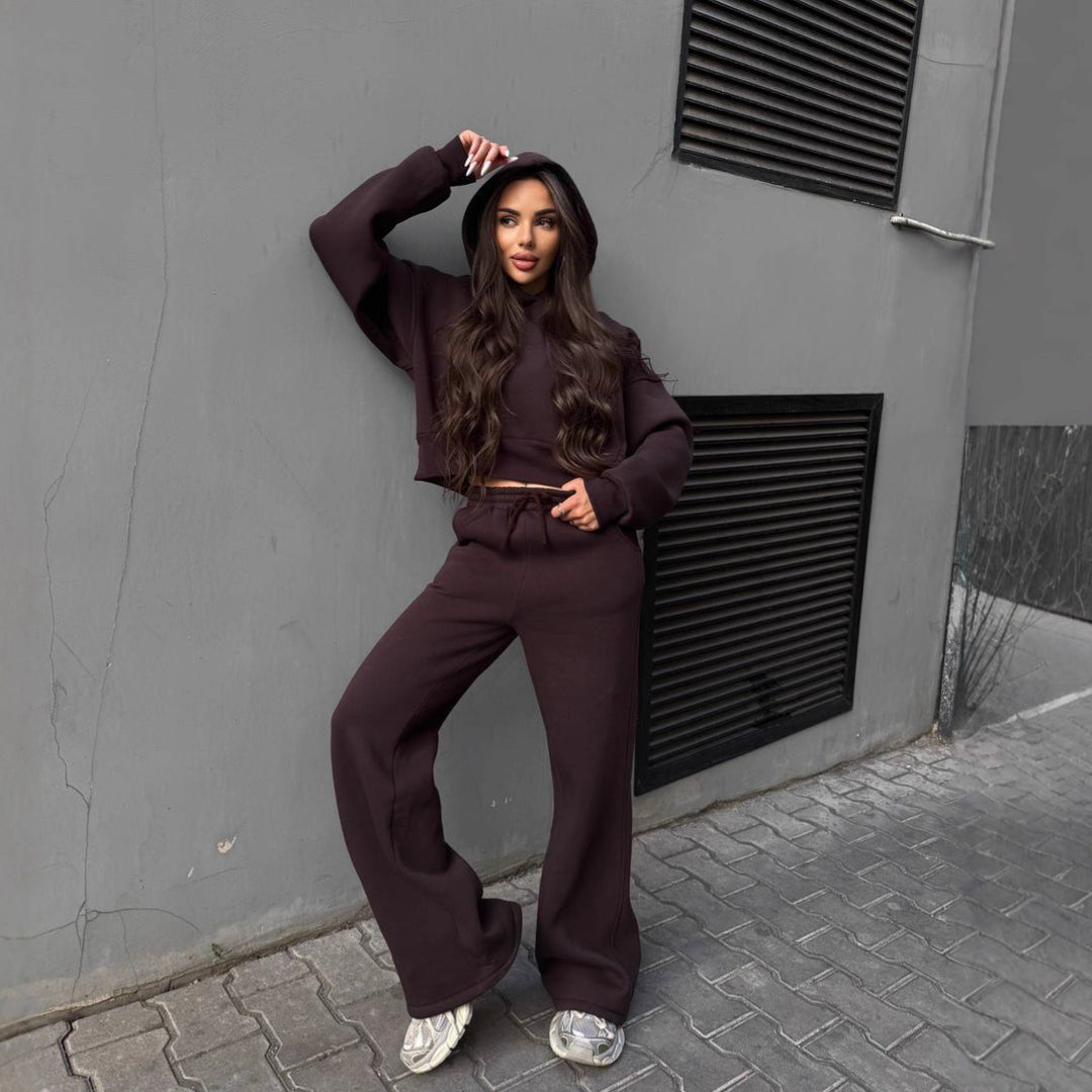 Damen lässiges Hoodie und weite Hose Set Drune