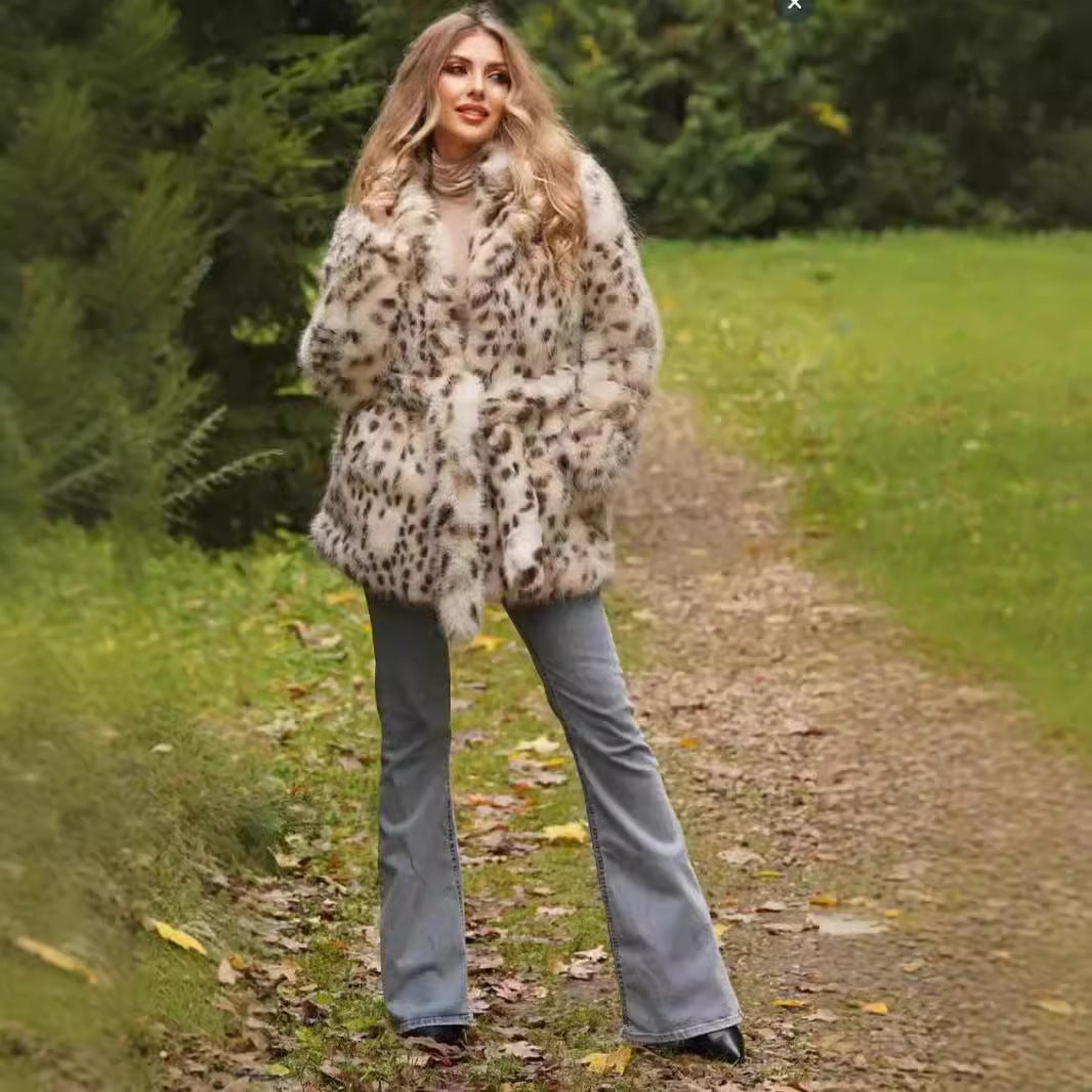 Damen Glamouröse Kunstpelzjacke mit Gürtel Drune
