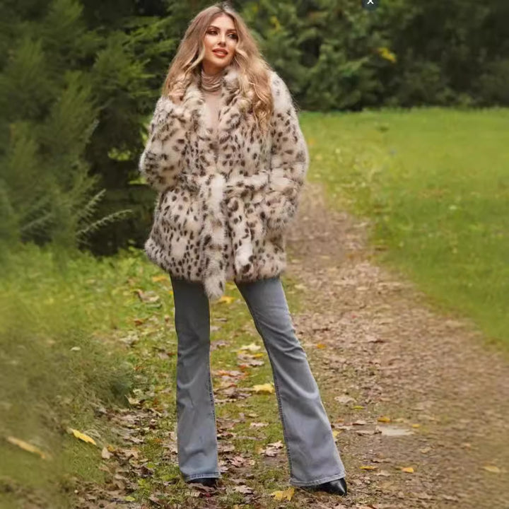 Damen Glamouröse Kunstpelzjacke mit Gürtel Drune