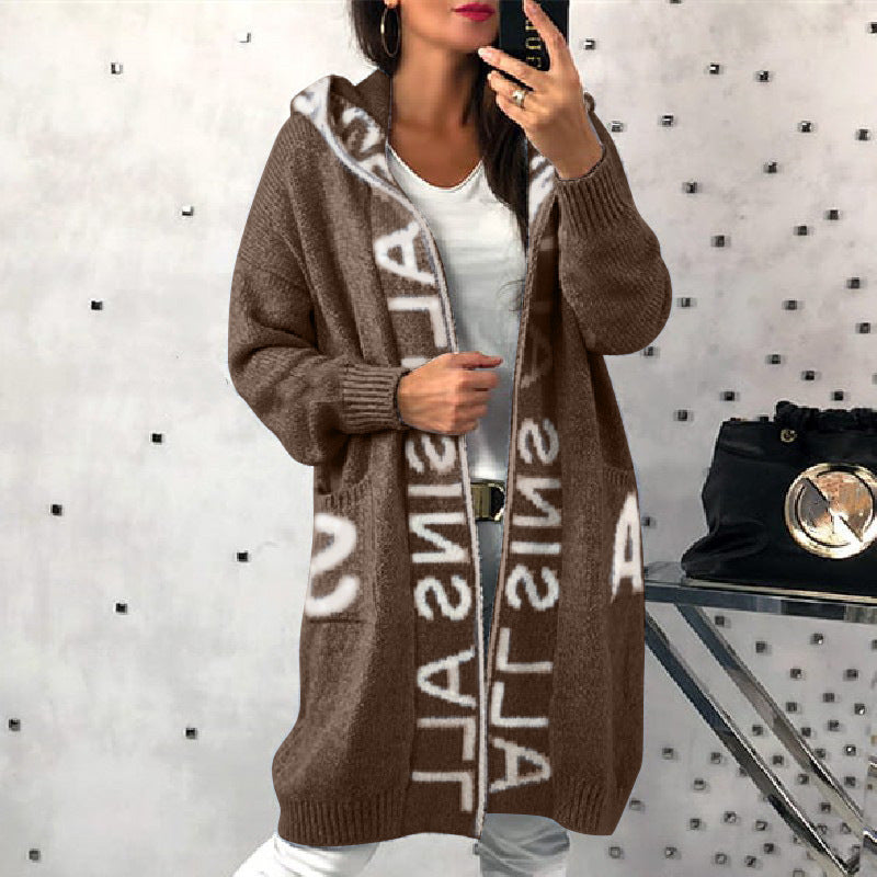 Damen Langarm-Strickcardigan mit Kapuze und praktischen Taschen Drune