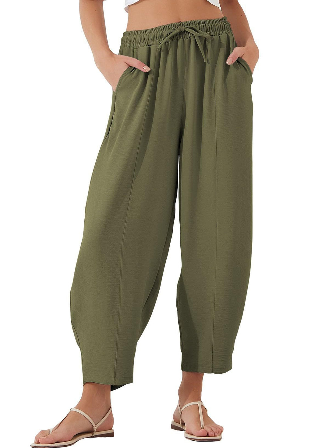Damen Bequeme, weit geschnittene Sommerhose mit elastischem Bund und seitlichen Taschen Drune