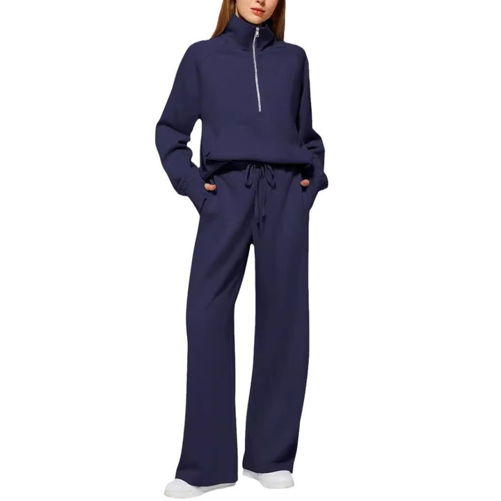 Damen elegantes und lässiges Freizeitset mit hohem Kragen und weit geschnittenen Hosen Drune