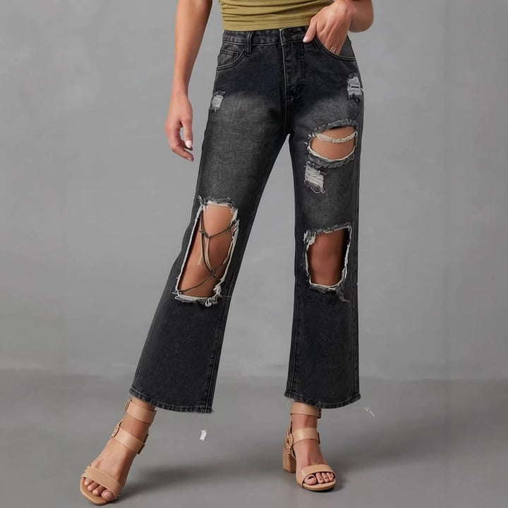 Damen distressed Mom Jeans mit trendy Cut-Out-Details Drune