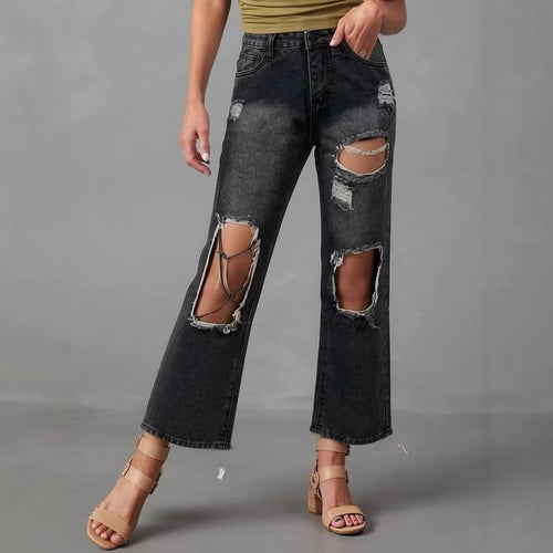 Damen distressed Mom Jeans mit trendy Cut-Out-Details Drune