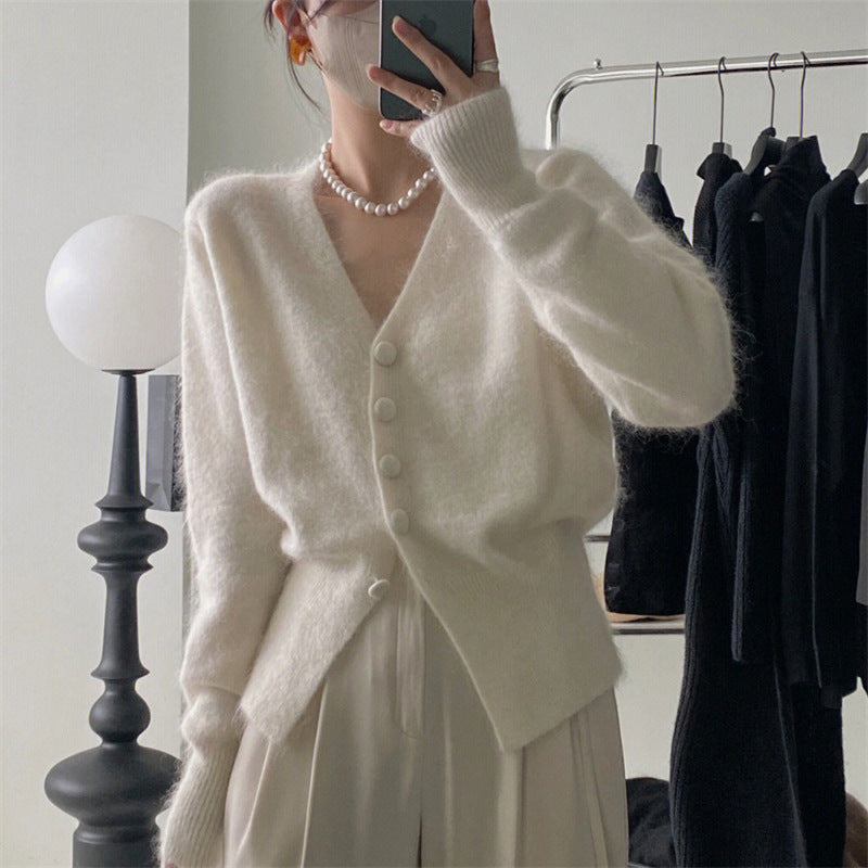 Damen kuscheliger Strickcardigan mit V-Ausschnitt und Knopfdetails Drune