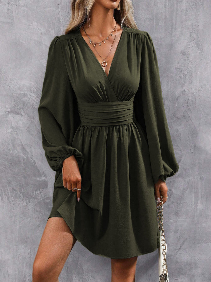 Damen Wickelkleid mit schickem V-Ausschnitt und voluminösen Ärmeln Drune