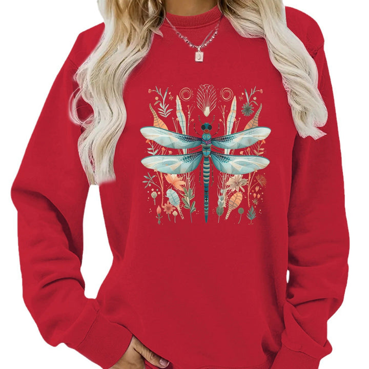 Damen Sweatshirt mit einzigartigem Libellen-Print und botanischem Design Drune
