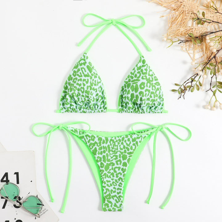Damen Triangel-Bikini mit verspieltem Leopardenmuster und verstellbaren Trägern Drune