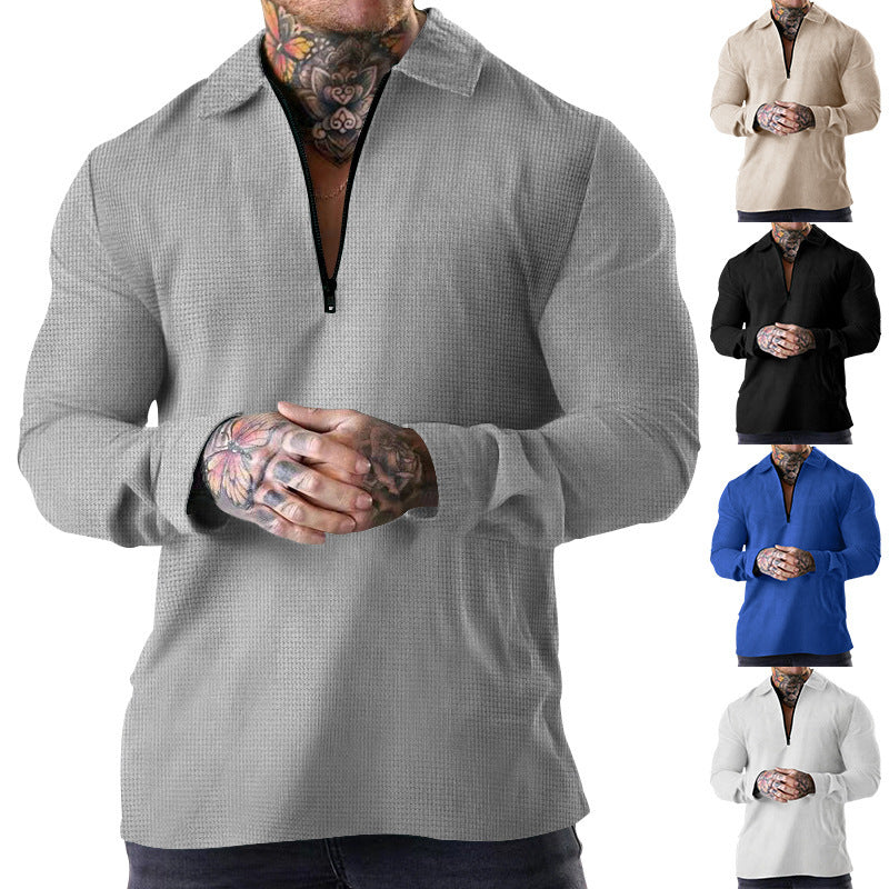 Herren nan schmales Halbzip-Polo mit Waffelstruktur offener Kentkragen und cleanem Minimal-Design Drune